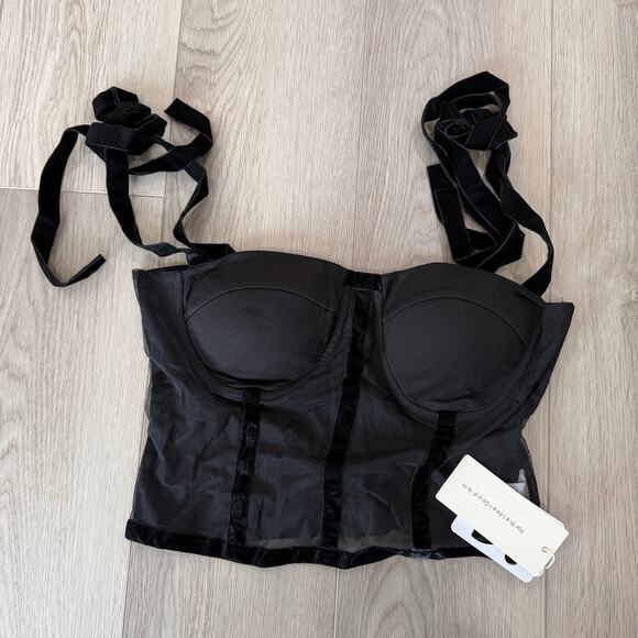 Commense Semi Sheer Y2K Dark Fairy Tied Mesh Cami Crop Top Black L - Picture 3 of 8